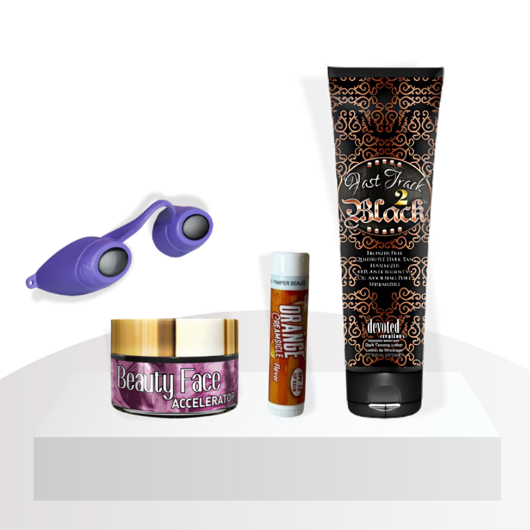 Fast Track 2 Black Tanning Kit - Fast Track 2 Black Bottle, Goggle, Lip Balm & Face Pot Bundle