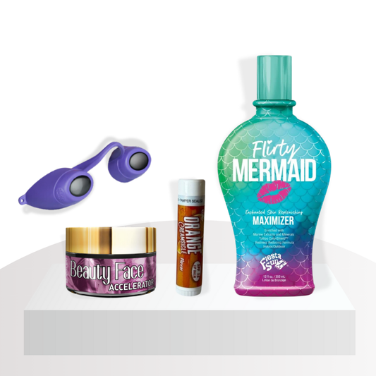Flirty Mermaid Tanning Kit, Flirty Mermaid Bottle, Goggles, Lip Balm & Face Pot Bundle