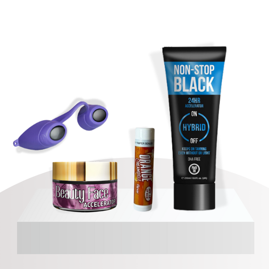 Non-Stop Black Tanning Kit - Non-Stop Black Bottle, Goggles, Lip Balm & Face Pot Bundle