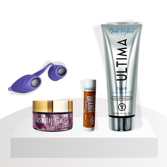 Ultima Tanning Kit - Ultima Quad Hybrid Accelerator, Goggles, Lip Balm & Face Pot Bundle